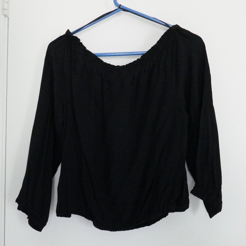NWT vtg Candies black embroidered cropped boho peasant blouse 3/4 sleeves sz L - Picture 2 of 4